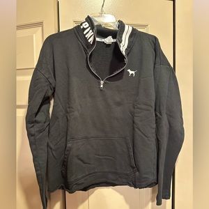 Victoria’s Secret Pink Black 1/4 Zip Raw Hem
